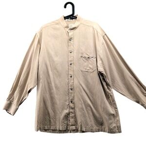 Vintage Daks London Band Collar Shirt Mens XL Tan Beige Check Trim British